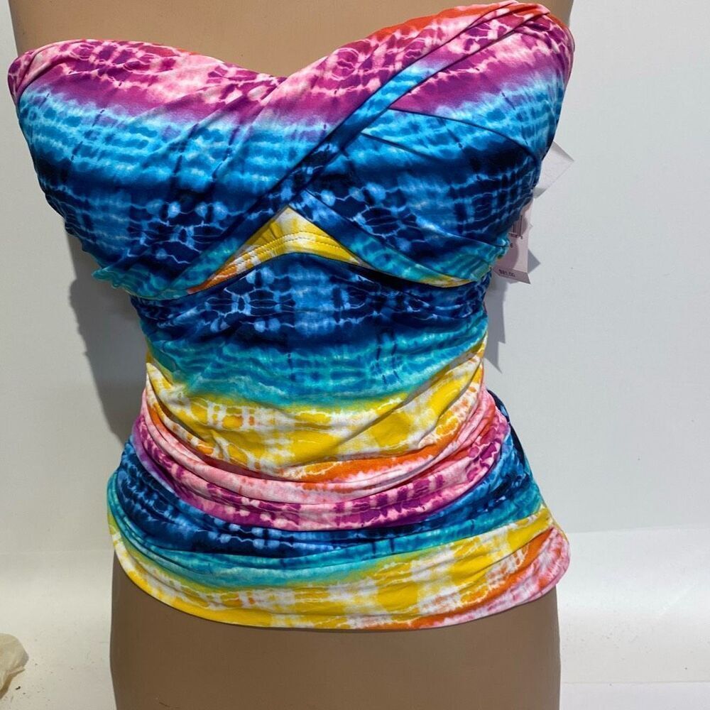 Bleu Rod Beattie Womens Multicolor Twist Front Bandeau Tankini Top Size 6 NWT